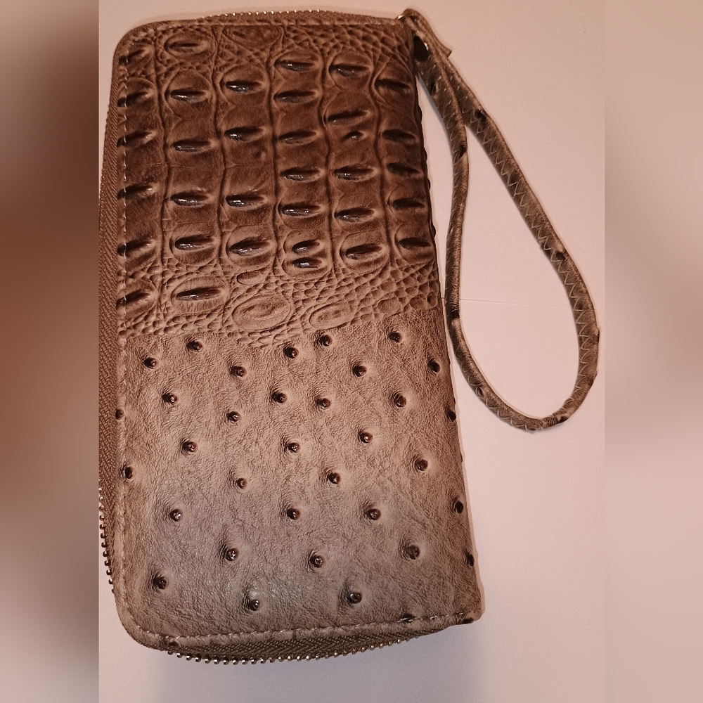 Brown Textured Wristlet Wallet